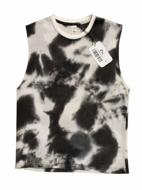 Zyia Active Gray Black Tie Dye Waffle Knit Sleeveless Muscle Tank L NWT